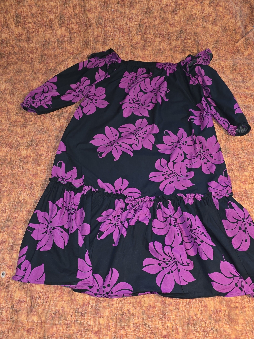 Who What Wear Hot Pink Hibiscus Off-The-Shoulder Tiered Cotton Dress - Size M